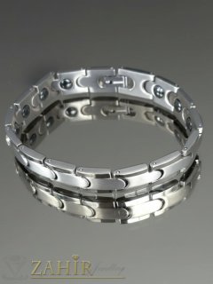   Лечебна магнитна гривна от стомана висок клас с полирани плочки, широки 1,1 см, 22 см дължина - GS1481